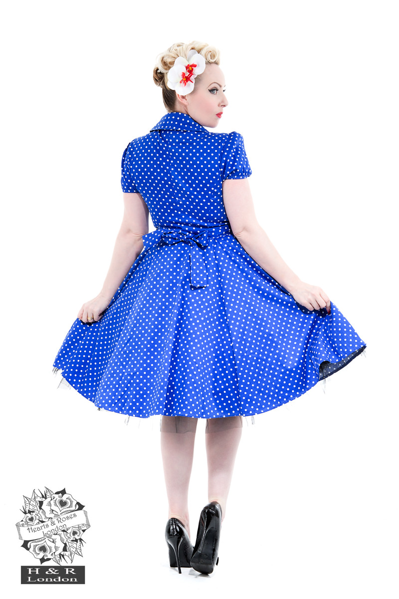 Blue White Small Polka Dot Tea Dress